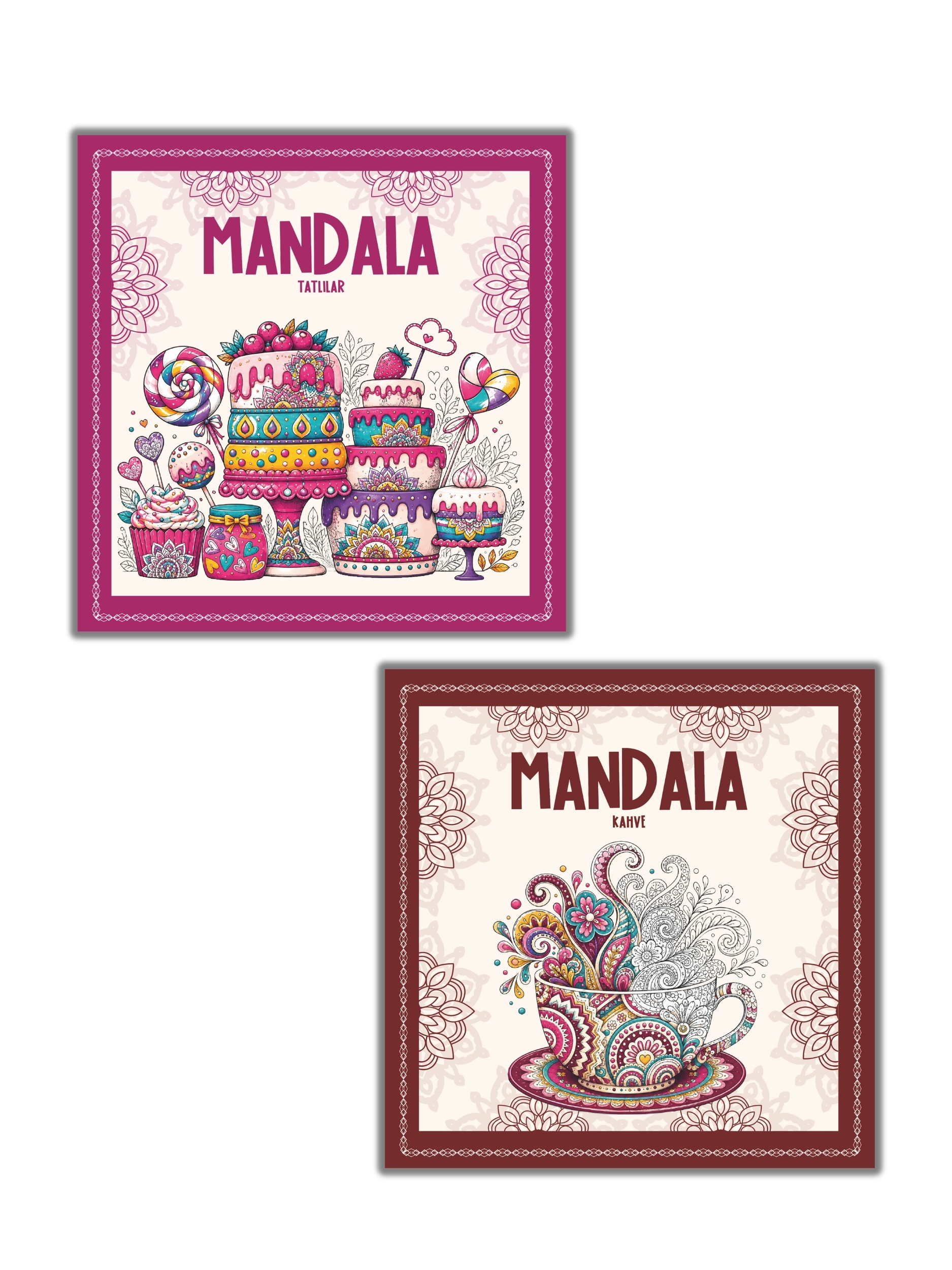 Mandala Boyama Kitabı 2’li Set - Tatlılar ve Kahve Temalı
