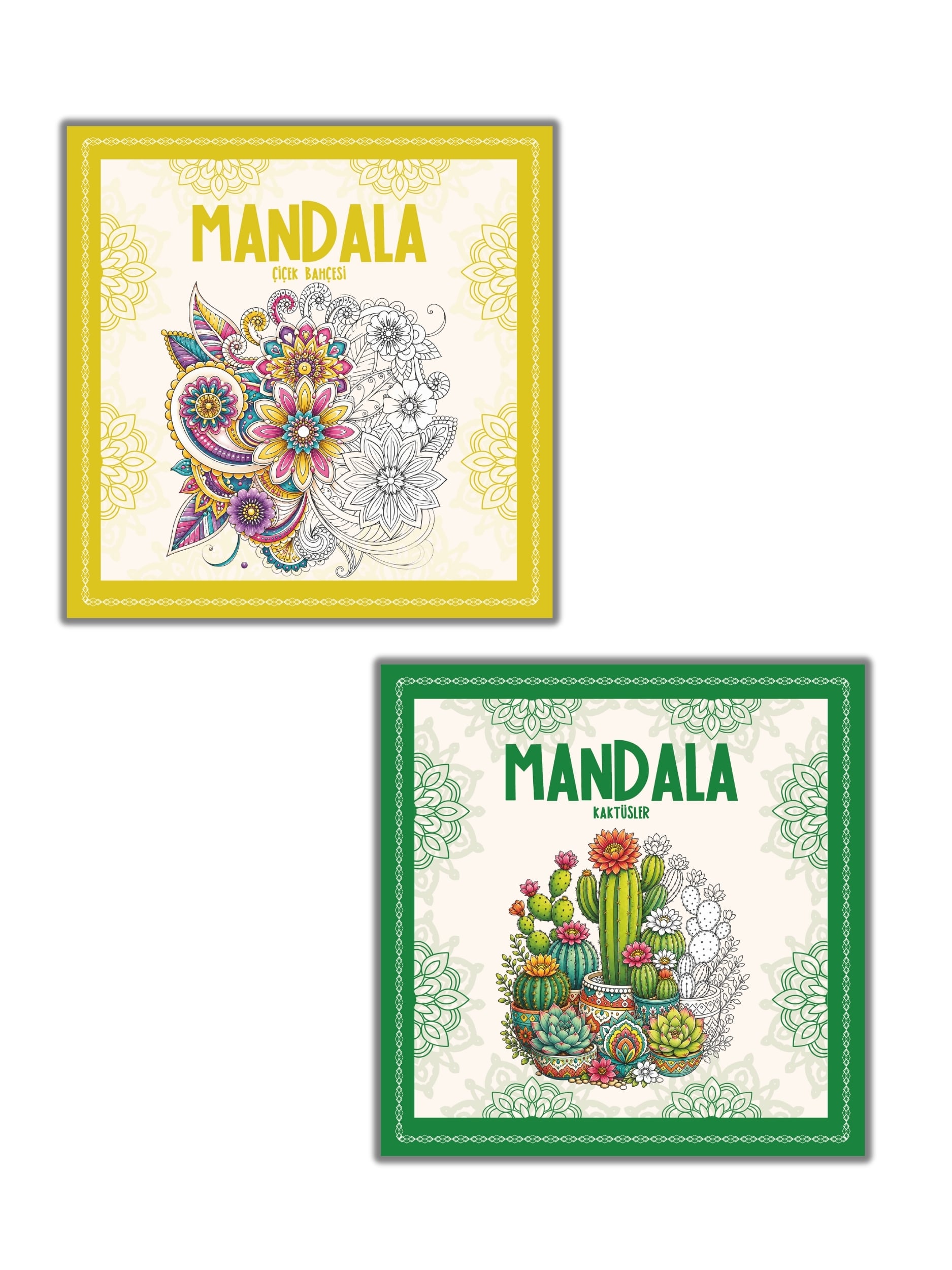 Mandala Boyama Kitabı 2’li Set - Çiçek Bahçesi ve Kaktüsler Temalı