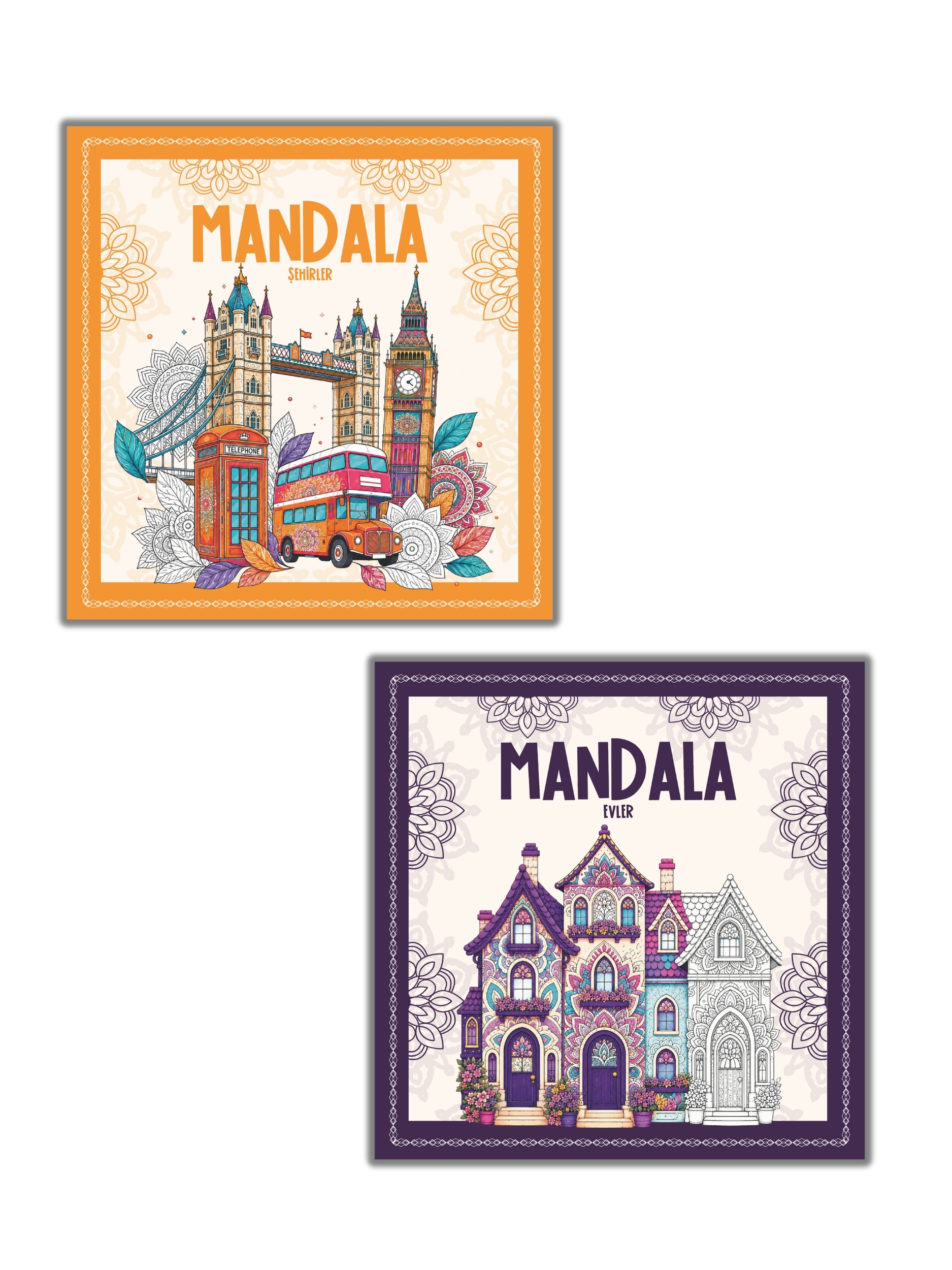 Mandala Boyama Kitabı 2’li Set - Şehirler ve Evler Temalı