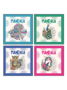 Mandala Boyama Kitabı 4’lü Set - Hayvanlar, Tavuskuşları, Baykuşlar, Unicornlar