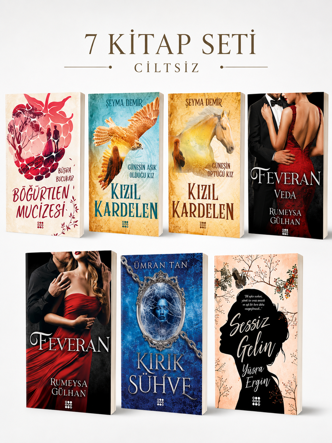 Popüler Romantik Romanlar 7 Kitap Seti (Ciltsiz) - Feveran 1-2, Kızıl Kardelen 1-2, Sessiz Gelin