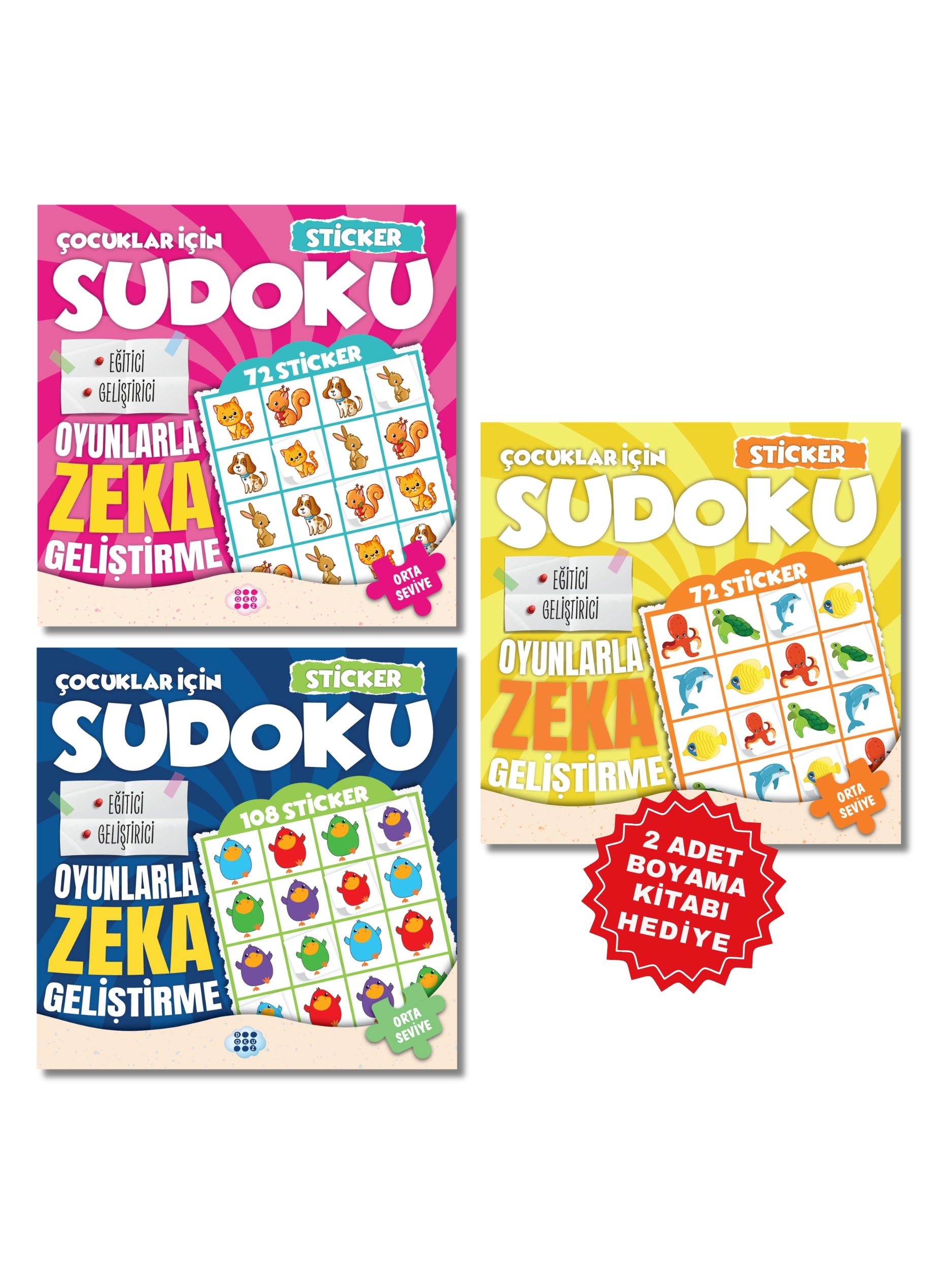 Çocuklar İçin Çıkartmalı Sudoku Seti - Orta Seviye - Zeka Geliştirici Bulmaca Seti