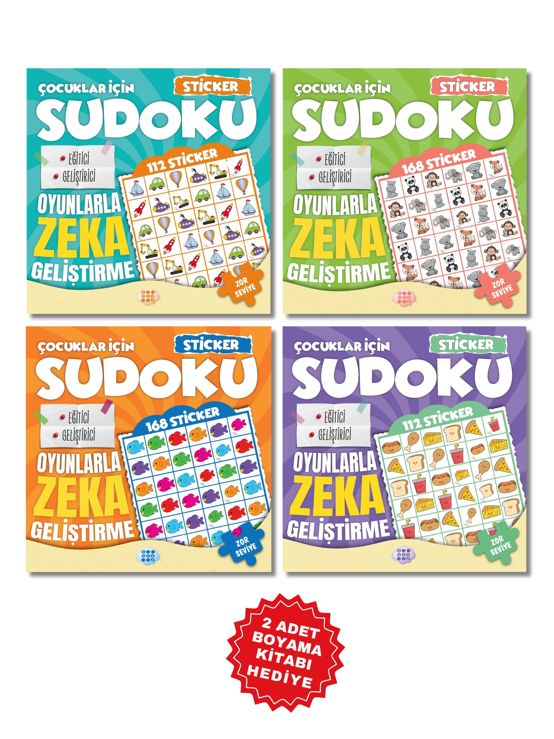 Çocuklar İçin Çıkartmalı Sudoku Seti - Zor Seviye - Zeka Geliştirici Bulmaca Seti