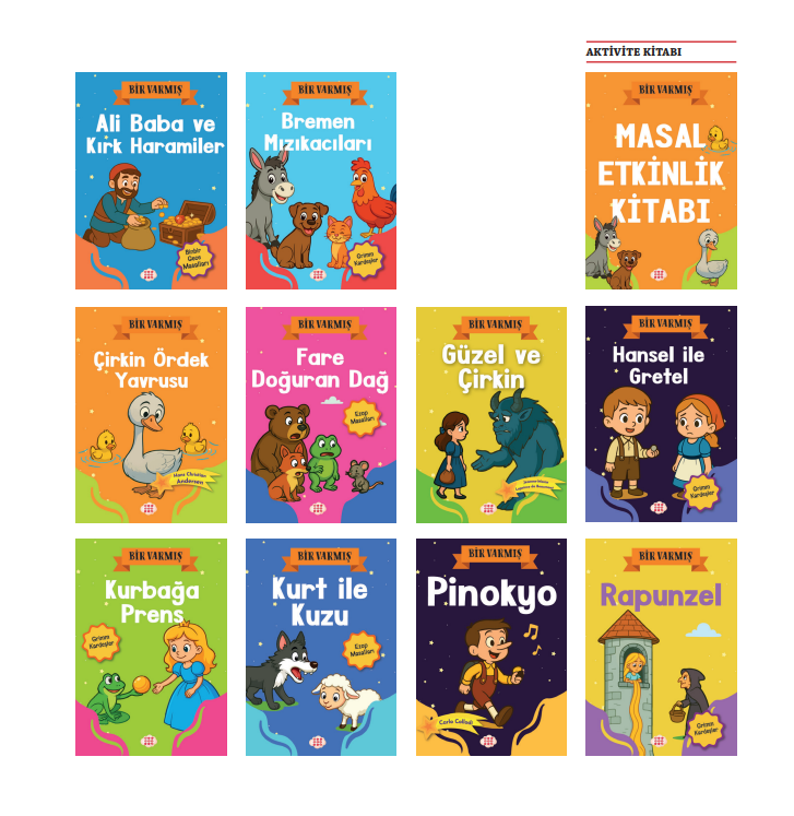 Bir Varmış Masal Seti 10 Kitap + Masal Etkinlik Kitabı Resimli Dünya Klasikleri Çocuk Hikaye Seti