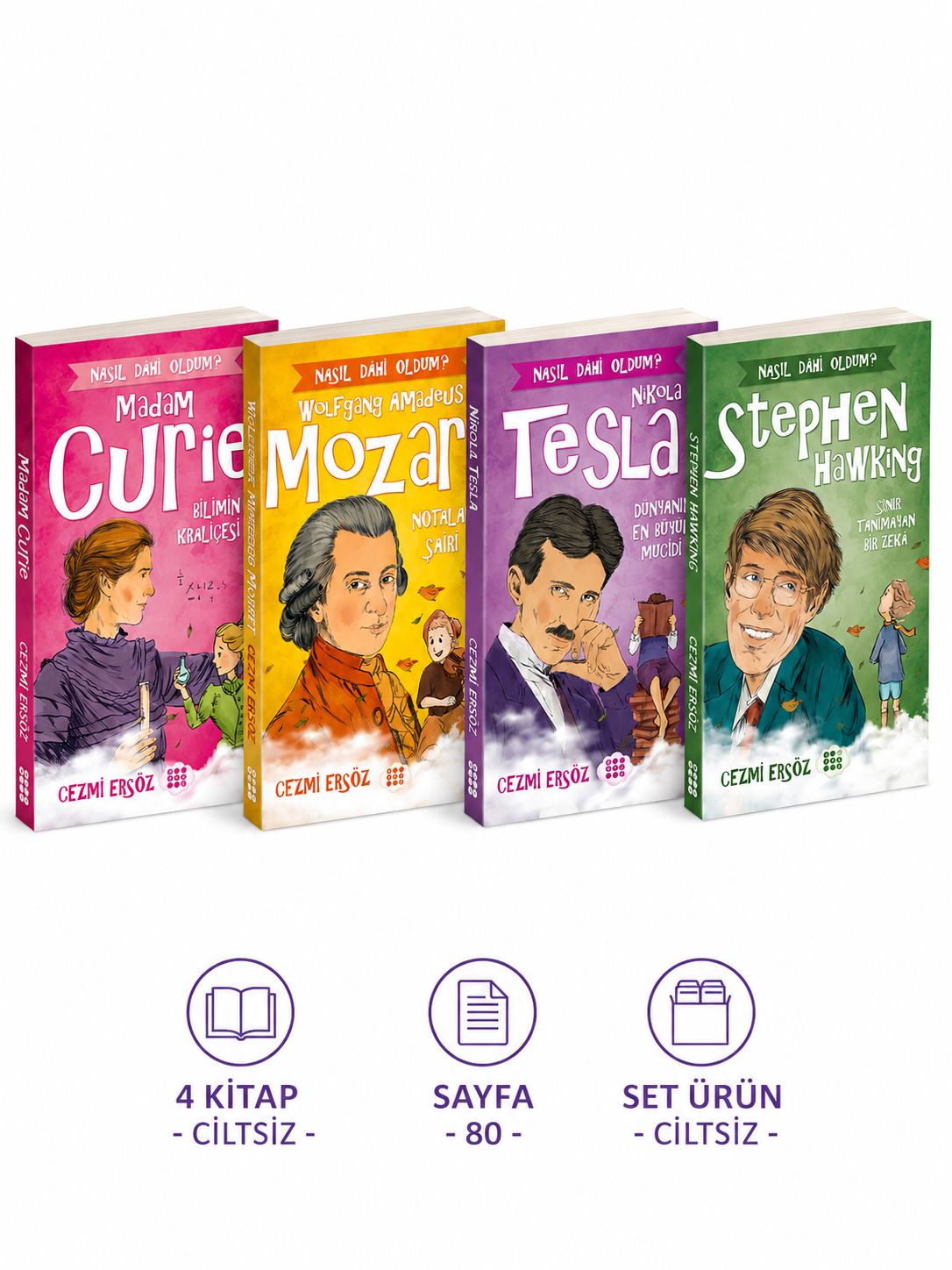 Nasıl Dâhi Oldum Seri Seti 4 Kitap - Cezmi Ersöz - Marie Curie Tesla Mozart Stephen Hawking