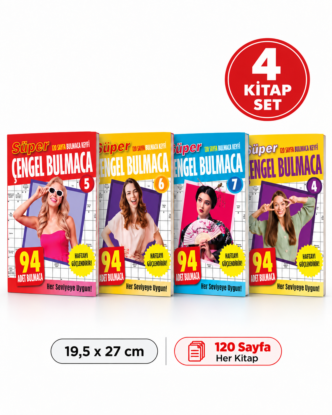 Yetişkinler İçin 4'lü Süper Çengel Bulmaca Kitabı Seti (480 Sayfa - 376 Bulmaca)