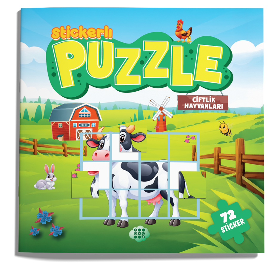 Stickerlı Puzzle Kitabı Çiftlik Hayvanları 72 Sticker Yapıştırma Eğitici Çocuk Etkinlik Kitabı